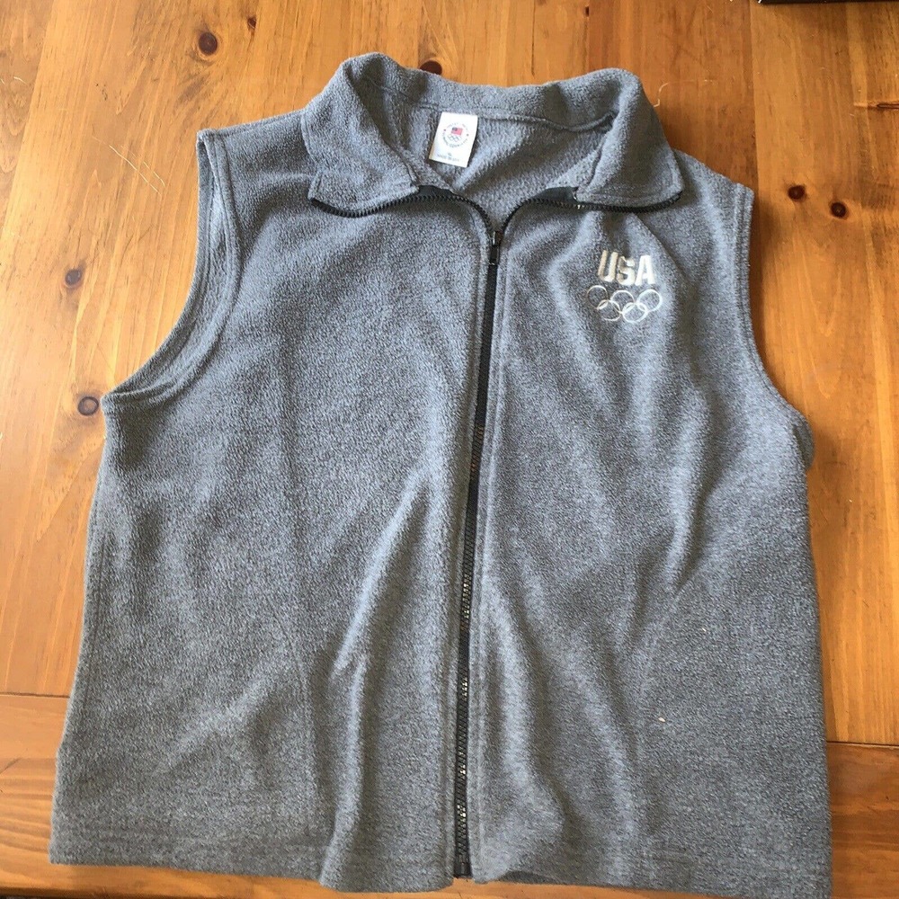 United States Olympic Committee Gray Full Zip Polyester Fleece Vest USA Size XL